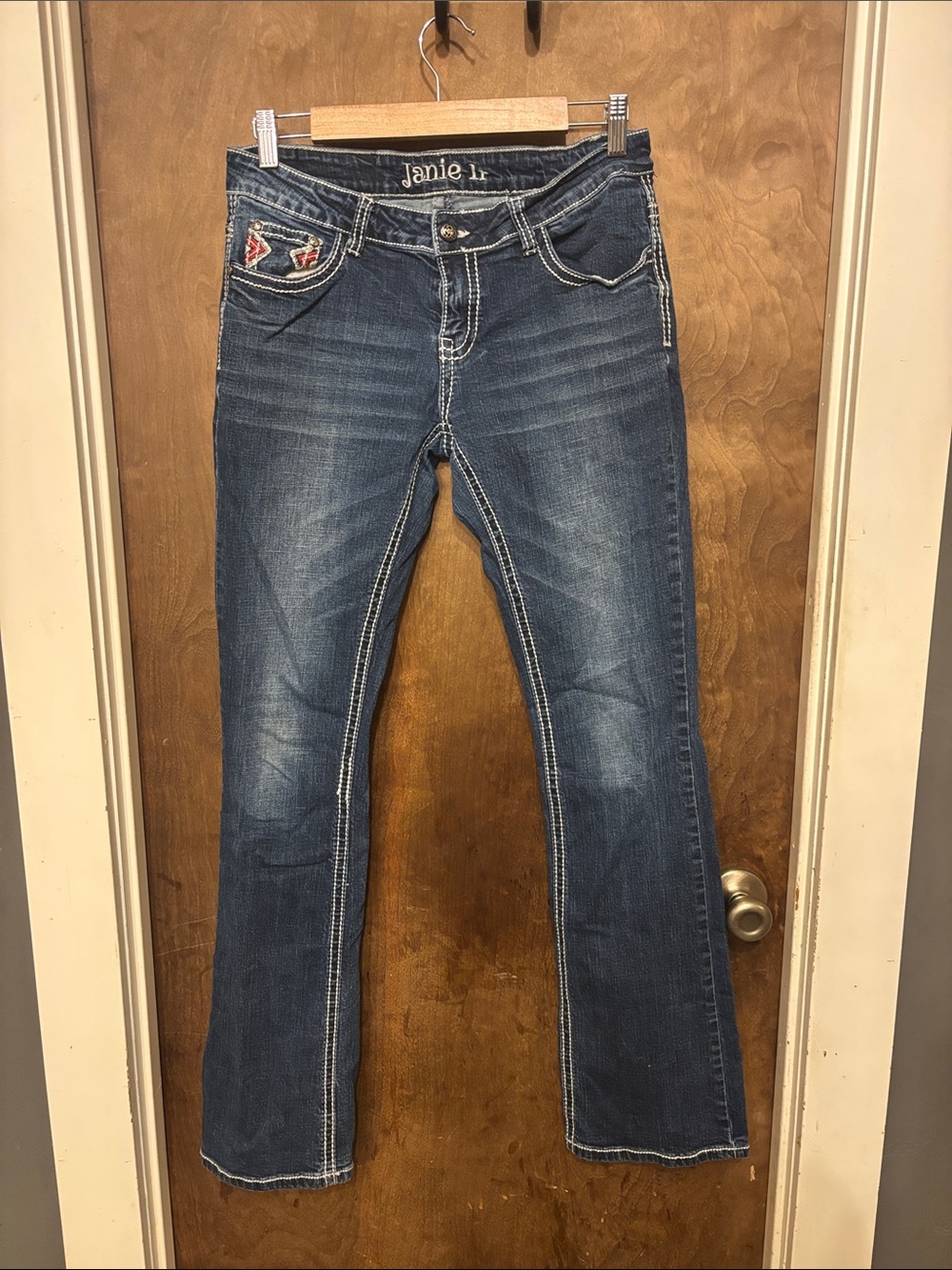 Dark Blue Bootcut Jeans — Mid-Rise Stretch Denim